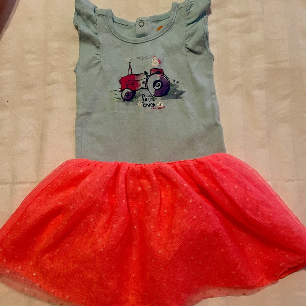 Carhartt 6-Month Baby Blue Pointelle Onesie & Panda Kids Hot Pink Tutu